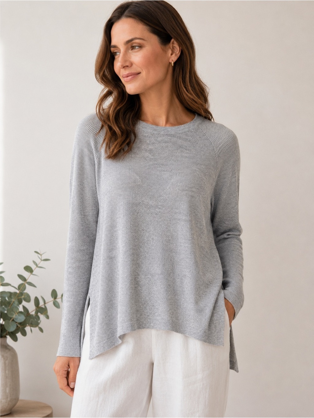 Eileen Fisher XS Lyocell Silk Organic Cotton Gray Sweater Top XS